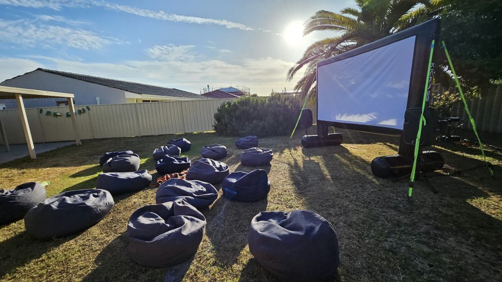 3m inflatable outdoor cinema screen hire Perth backyard setup
