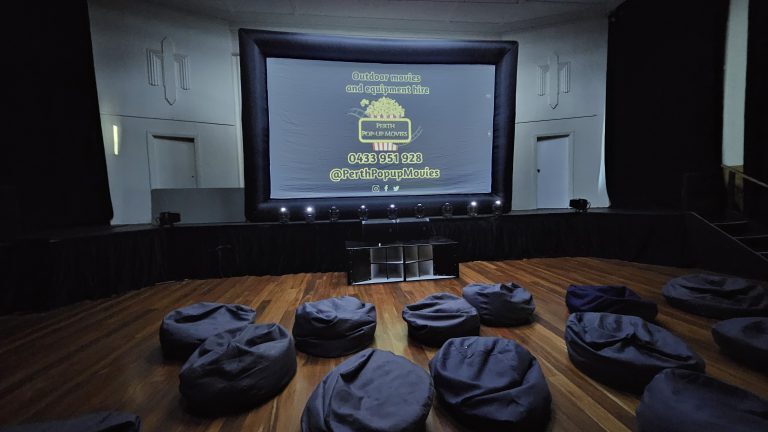 8m outdoor cinema screen hire Perth — community screening event